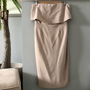 ✨ Beige Strapless Midi Dress